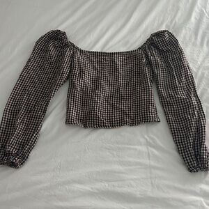 Abercrombie Long-sleeve Plaid Square-neck Blouse Top